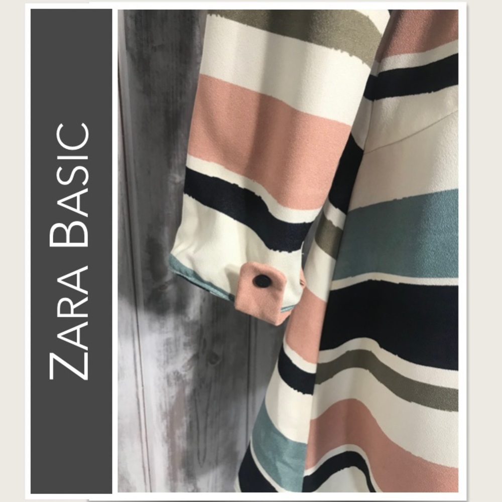 Zara Basic Long Sleeve Striped Flounce Dress Crea… - image 5